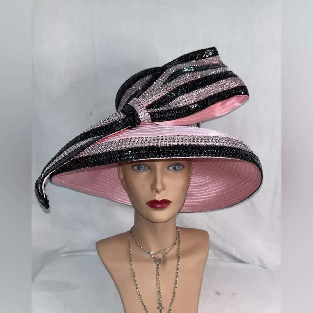 CHARMS Pink & Black Kentucky Derby Church Wedding Hat